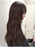 マロンブラウン秋カラーウルフレイヤーカット暖色前髪ロング小顔
