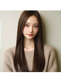斜めバングうるツヤストレート大人可愛いうる艶髪小顔カット黒髪