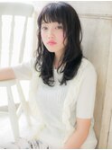 mod's天神/ウェットヘア韓国風巻き毛先パーマ黒髪ミディアムa