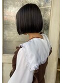 暗髪前髪ありまるみショートボブ30代40代梅ヶ丘美容室