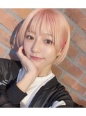 ハイトーンピンク/ショートボブ/イヤリングカラー/韓国アイドル