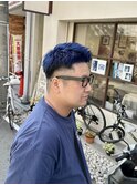 メンズツーブロックショート/濃いめブルー/短髪