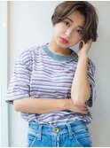 デザインカラー厚めバングローライトスリークボブ