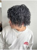 ツイストスパイラルツーブロックメンズパーマ眉カット