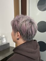 ★メンズ，ショート，ブリーチ，ハイライト，グレー，ピンク