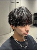 ツーブロック刈り上げなしラウンドマッシュ波巻きパーマセット