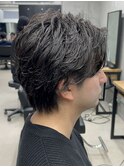 メンズ/アップバング/ツーブロックマッシュ/束感ショート/波巻き