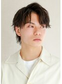 メンズニュアンスパーマ黒髪ツーブロックセンターパート