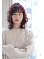 クシュ 本川越店(kusyu...)&nbsp;ミディアムレイヤーハッシュカットワインレッドボルドーカラー