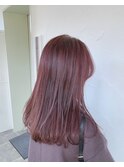 ワンカールロングヘア　チェリーレッドカラー