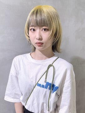 アルバム 池袋(ALBUM) アンブレライエローウルフボブ_グレージュカラーボブウルフ_9348