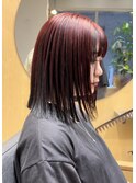 ワインレッドハイトーンウルフレイヤーロングブリーチカラー渋谷
