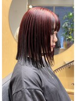 スタン 渋谷(Stam)&nbsp;ワインレッドハイトーンウルフレイヤーロングブリーチカラー渋谷