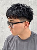 ダークアッシュニュアンスパーマ韓国マッシュベリーショート