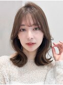 艶感イメチェンくびれヘアチェリーブラウン美髪斜めバング