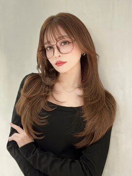 ロムーク 表参道(LOMKH) ロングレイヤーカット顔周りシールエクステ秋ヘーゼルグレージュ