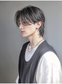 センターパート/フェザーパーマ/メンズウルフ/グレージュ