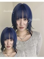イェッカ パビル(YECCA pabil) ブルーカラーと顔周りレイヤーカット(ブリーチ1回)