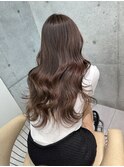 ★丸型逆三角ホワイトグレージュデジタルパーマチェリーブラウン
