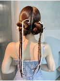【ツインカチモリ】結婚式銀座お団子タイトヘアセットアレンジ