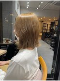 切りっぱなしボブ×ブリーチなしミルクティーベージュ