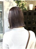 ぷつっとボブ切りっぱなしボブグレージュブラウンワンカラー髪色
