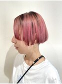 ショート／ボブ／デザインカラー／ピンク