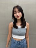 黒髪ボブルフネビージュワンレンくびレイヤーミディアムヘア