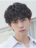 天神10代20代シャドウパーマゆるめメンズマッシュウルフカット