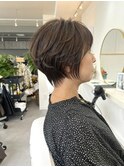 ◇ショートボブホワイトグレージュミニウルフチェリーブラウン
