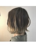 バレイヤージュハイライト×切りっぱなしボブ