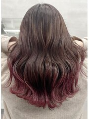 ピンクグラデーションカラー　韓国風　カシスカラー　裾カラー　
