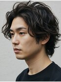 フェザーパーマ/グレーブルーカラー/刈り上げショートパンク