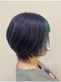 【川瀬莉穂】パープル×ターコイズバングカラー