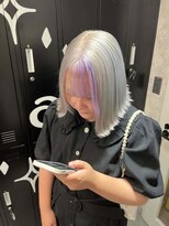 黒髪/前髪パーマ/グレーベージュ/レイヤーロング/ダブルカラー