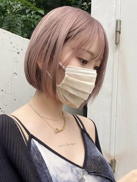 サンク 原宿 表参道(cinq) ミルクティーベージュ切りっぱなしボブタッセルボブレイヤーボブ