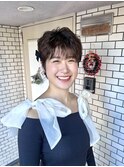 ショートアレンジ  艶感ピンクメイク 参列ヘア デートヘア