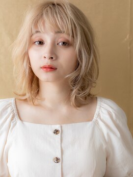 カバーヘア ブリス 北浦和(COVER HAIR bliss) ホワイトブロンド金髪ミディアムハッシュカットX北浦和20代30代