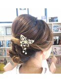 着物和装ヘアセット編み込みアップスタイル◎カーキベージュ