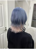 ブリーチダブルカラーブルーグレー派手髪インナーカラー