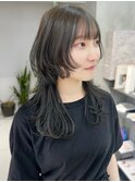 ウルフカット　姫カット　アッシュグレーカラー　顔周りカット