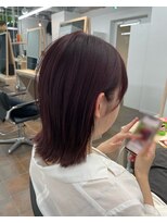 サロンドジョー(salon de joe) 【井上】ボブラブ外はね切りっぱなし暖色ボルドーぱっつんレッド
