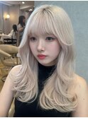 ウェーブミディアムメルティカラー×レイヤーカット韓国　銀座