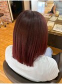 切りっぱなしボブ×セミロング ピンクブラウン