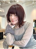 レイヤーボブ×ワインレッドカラー