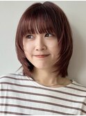 顔まわりレイヤー/レイヤーボブ/ウルフ/チェリーレッド小顔/銀座