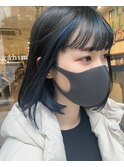 くすみブルーのインナーカラー×デザインカラー