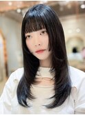 黒髪ロング韓国レイヤーカット