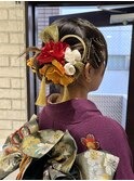 成人式ヘア前撮り後撮りシニヨンヘア金箔水引カチモリK20241025