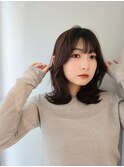 ワンカールボブルフ小顔くすみベージュレイヤー韓国前髪黒髪